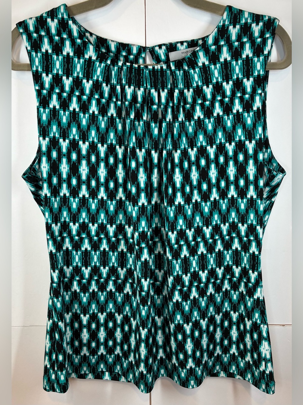 Marc New York Andrew Marc Sleeveless Pleated Blouse Top Teal Black White Large